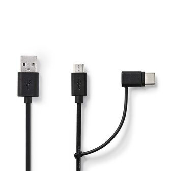 Nedis USB 2.0 2-in-1 cable 1.0M, USB-A &lt; &gt; USB Micro-B / USB-C, 12W, 480 Mbps