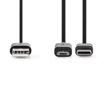 Nedis USB 2.0 2-in-1 cable 1.0M, USB-A &lt; &gt; USB Micro-B / USB-C, 12W, 480 Mbps