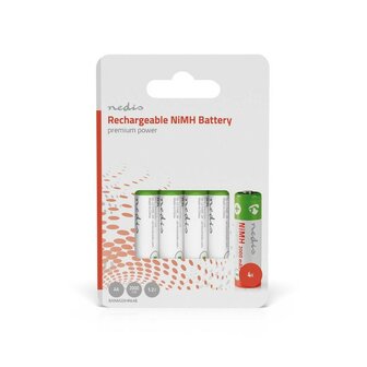 Nedis 1.2V NiMH oplaadbare batterij HR6 AA 2000 mAh, voorgeladen, 4-Pak