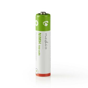 Nedis 1.2V NiMH oplaadbare batterij HR03 AAA 700 mAh, voorgeladen, 4-Pak