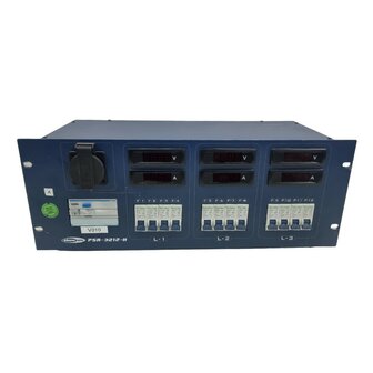 Showtec PSA-3212-H 32A 380V stroomverdeler &gt; 6x 16A schuko 230V + 2x Harting 16P Multipin uit