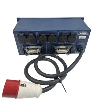 Showtec PSA-3212-H 32A 380V stroomverdeler &gt; 6x 16A schuko 230V + 2x Harting 16P Multipin uit