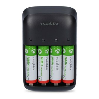Nedis chargeur de piles Nedis NiMH AA / AAA / E-Block (9 V), noir