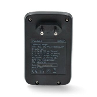 Nedis chargeur de piles Nedis NiMH AA / AAA / E-Block (9 V), noir