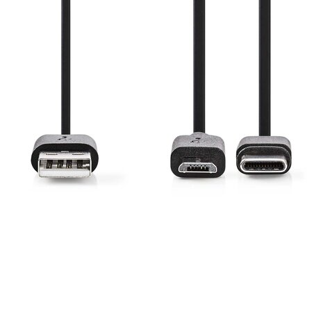 Nedis USB 2.0 2-in-1-Kabel 1,0 m, USB-A < > USB Micro-B / USB-C, 12 W, 480 Mbit/s