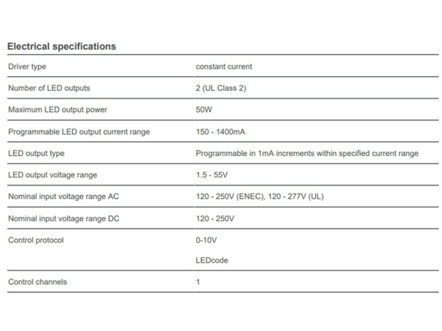 EldoLED SOLOdrive 561/S 1-channel / 2 output NTC Programmable LED Driver 50W for 0-10V and LEDcode applications