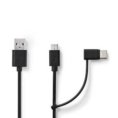 Nedis USB 2.0 2-in-1 kabel 1,0M, USB-A   USB Micro-B / USB-C, 12W, 480 Mbps